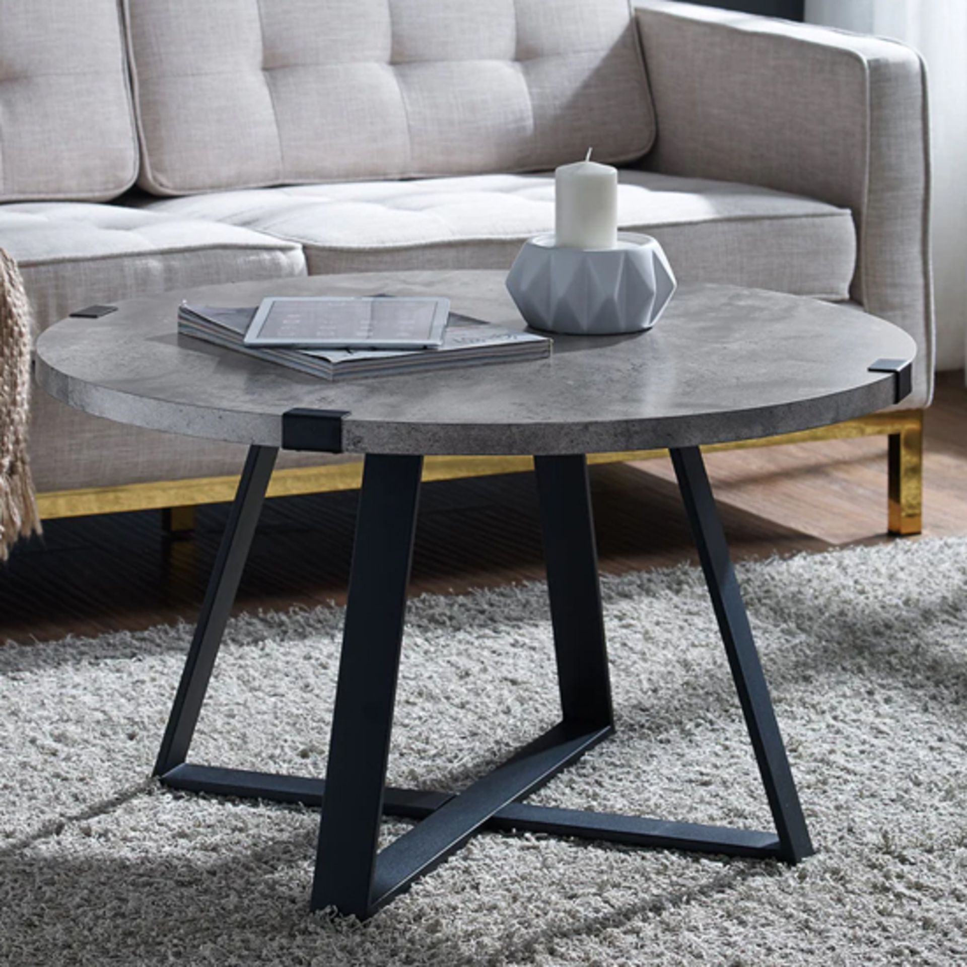 IRVINE DARK CONCRETE EFFECT COFFEE TABLE WITH BLACK FRAME (GREY) - RRP £245 - Image 2 of 2
