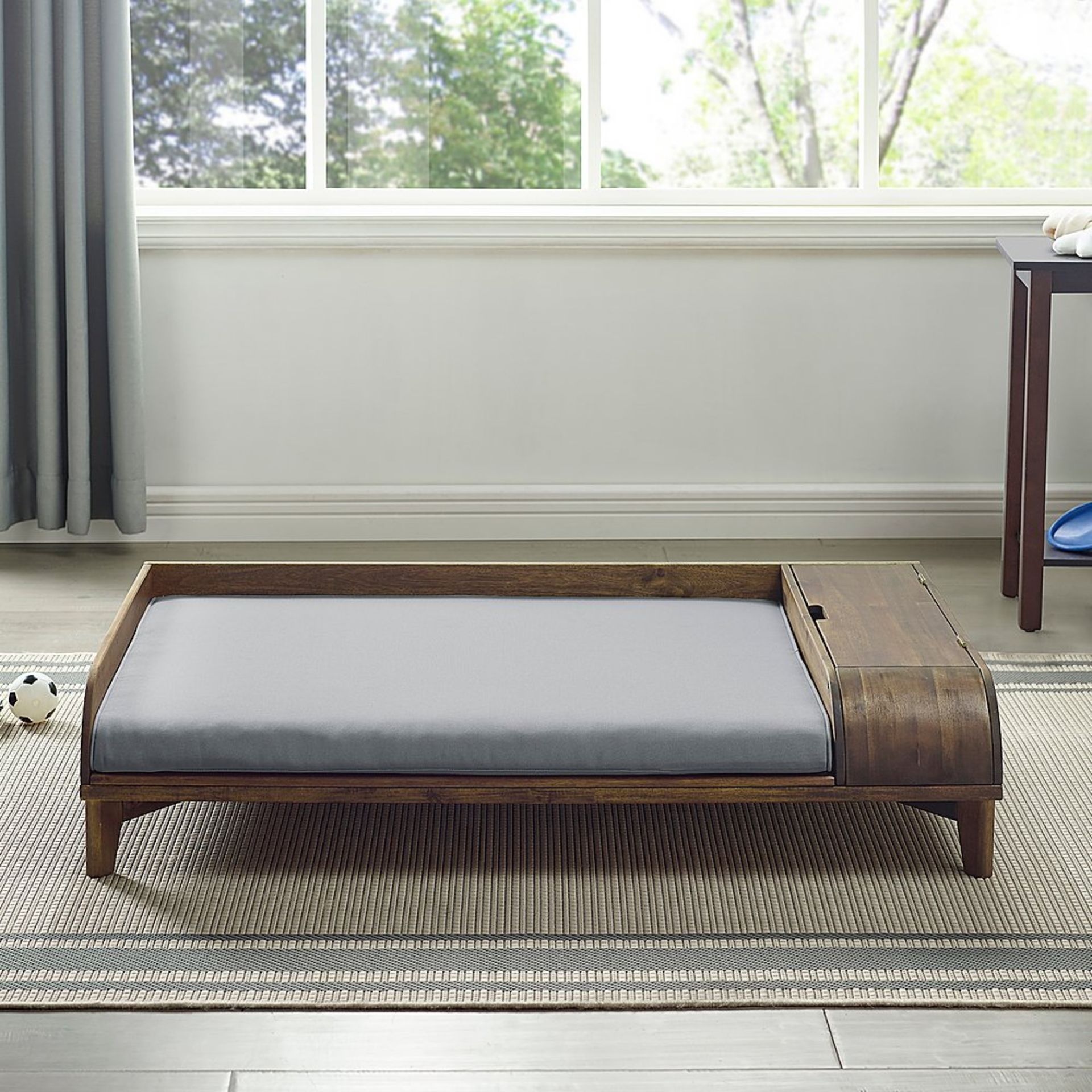 SOLID WOOD STORAGE PED BED WITH CUSHION IN DARK BROWN/GREY - RRP £245 - Image 2 of 7