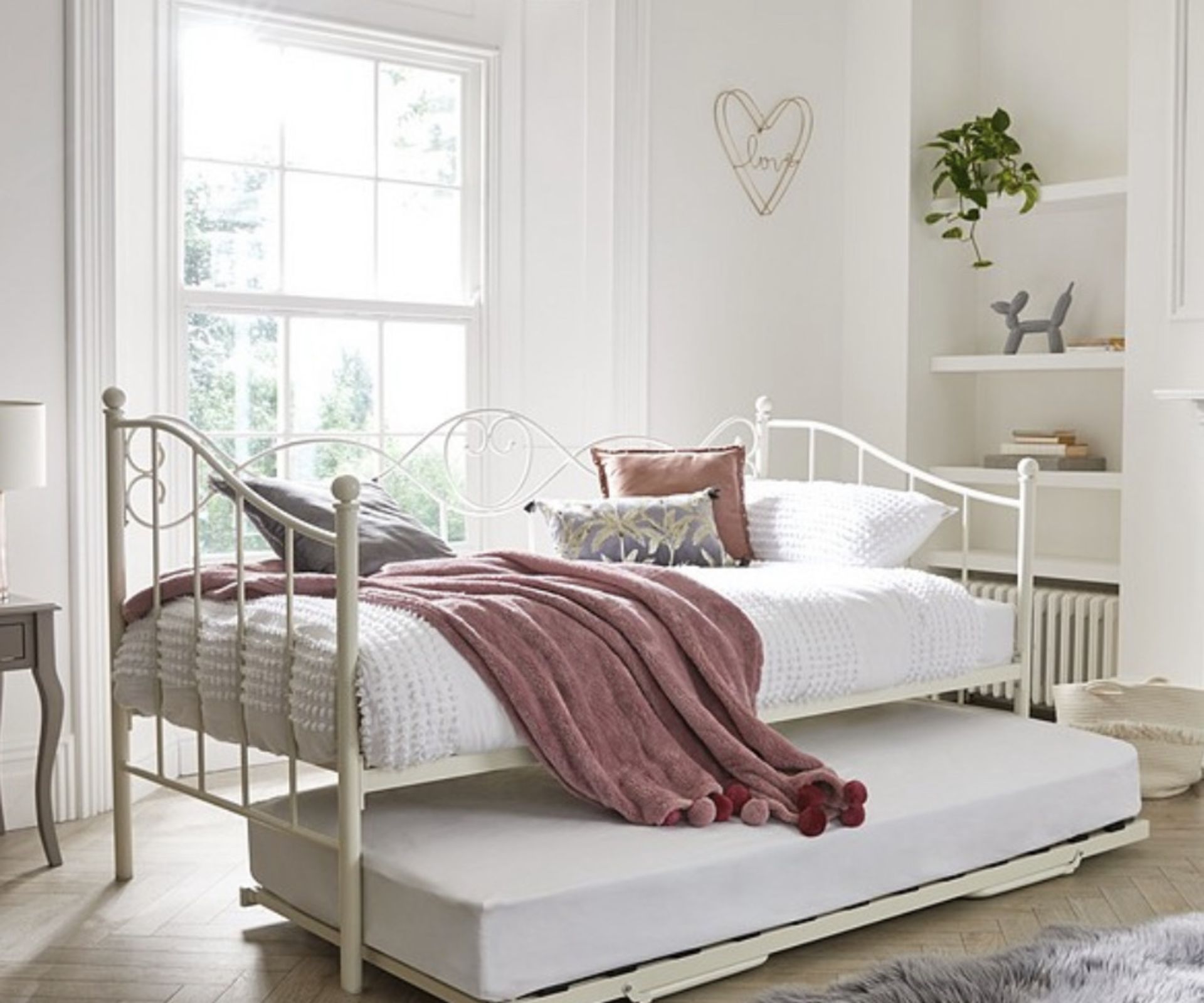 JULIETTE METAL DAY BED AND TRUNDLE BED IN IVORY - RRP £310