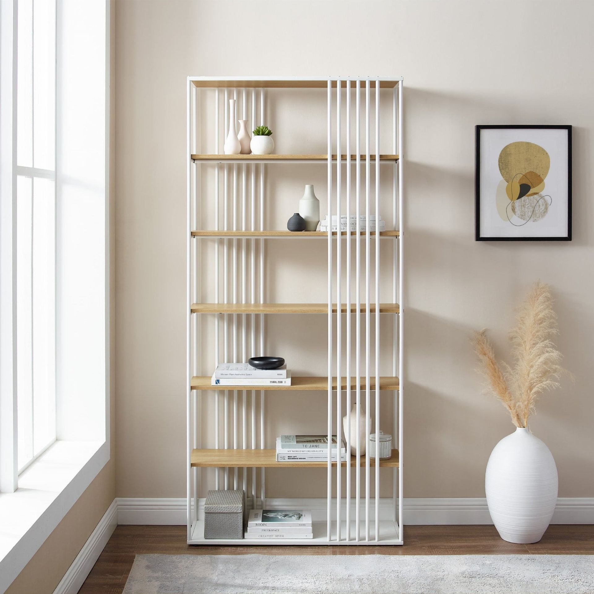 MIDDLEBROOK DESIGNS CONTEMPORARY OPEN SLAT BOOKCASE IN OAK/WHITE - RRP £425 - Bild 2 aus 3