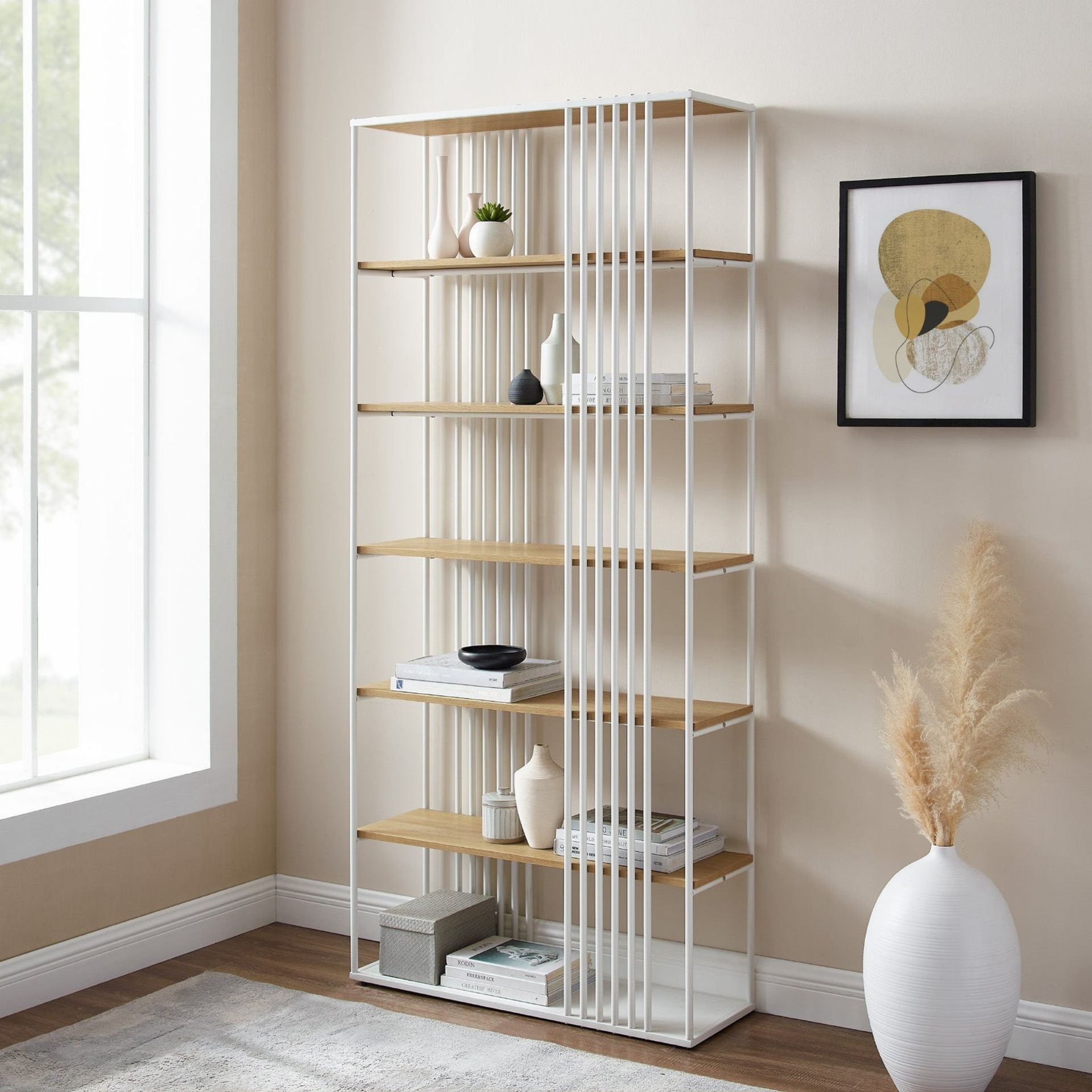 MIDDLEBROOK DESIGNS CONTEMPORARY OPEN SLAT BOOKCASE IN OAK/WHITE - RRP £425