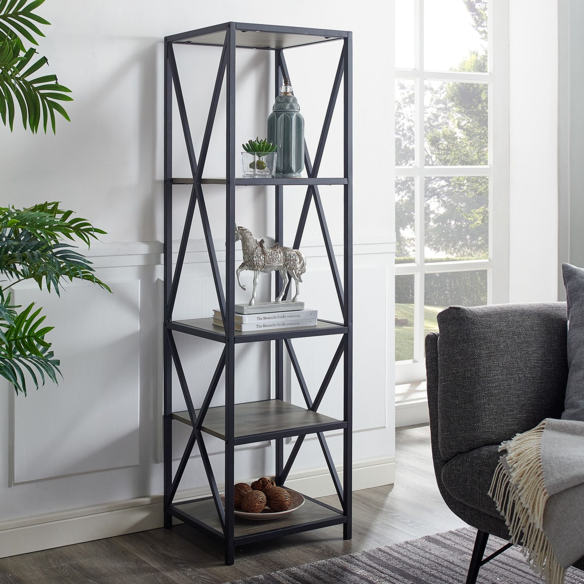 WALKER EDISON X FRAME WOOD AND METAL BOOKCASE - RRP £185
