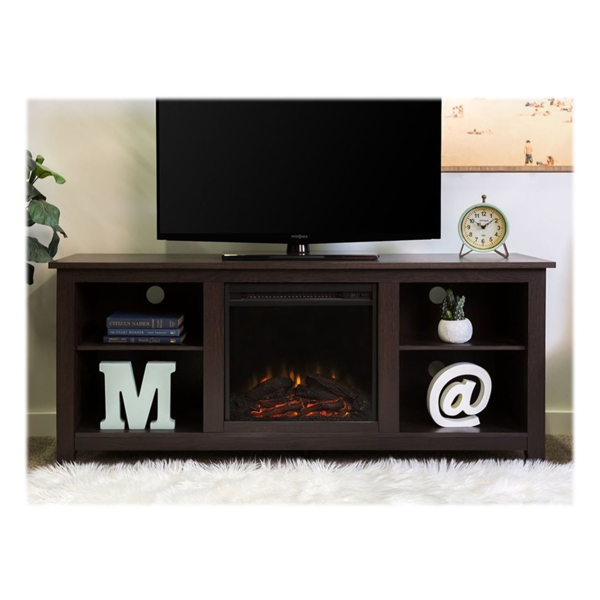 RUSTIC FARMHOUSE BROADUS FIREPLACE TV UNIT WITH ELECTRIC FIRE IN ESPRESSO - RRP £568