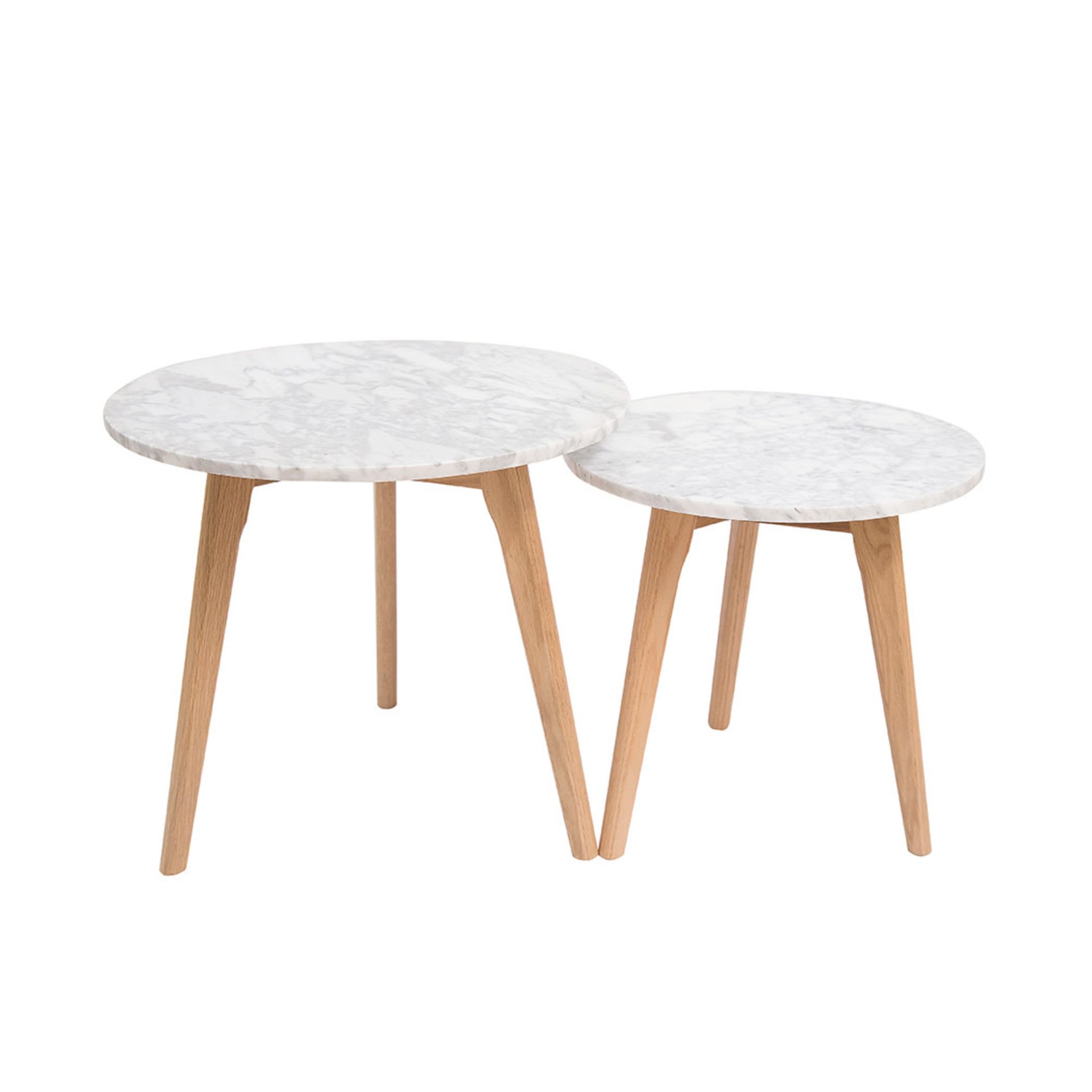 HARLOW ROUND NEST OF TWO TABLES IN MARBLE/WHITE WITH OAK LEGS - RRP £289 - Image 2 of 5