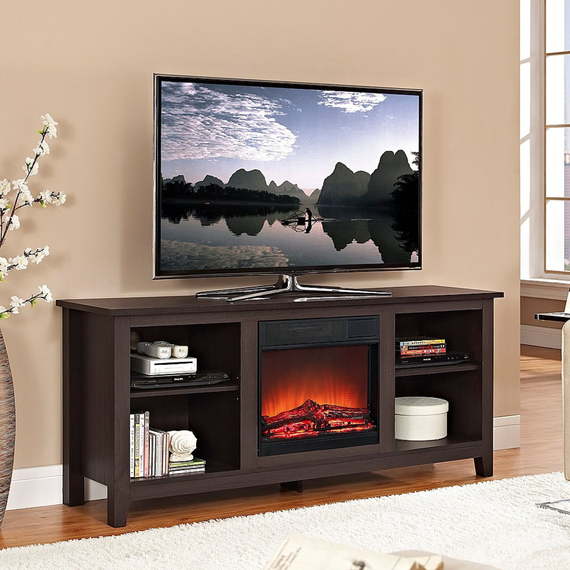 RUSTIC FARMHOUSE BROADUS FIREPLACE TV UNIT WITH ELECTRIC FIRE IN ESPRESSO - RRP £568 - Image 2 of 7