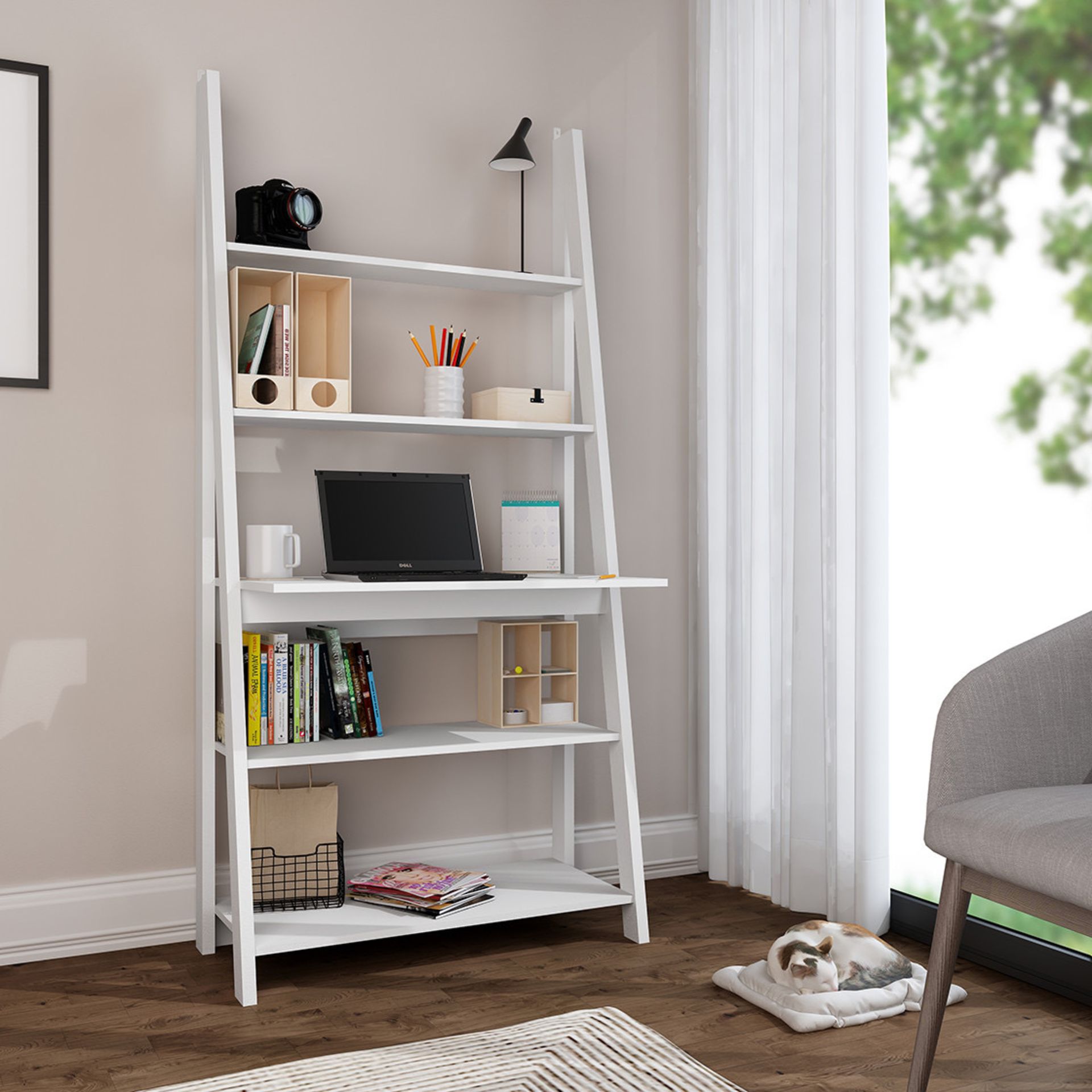 TIVA SHELVING UNIT WITH DESK IN WHITE - RRP £159