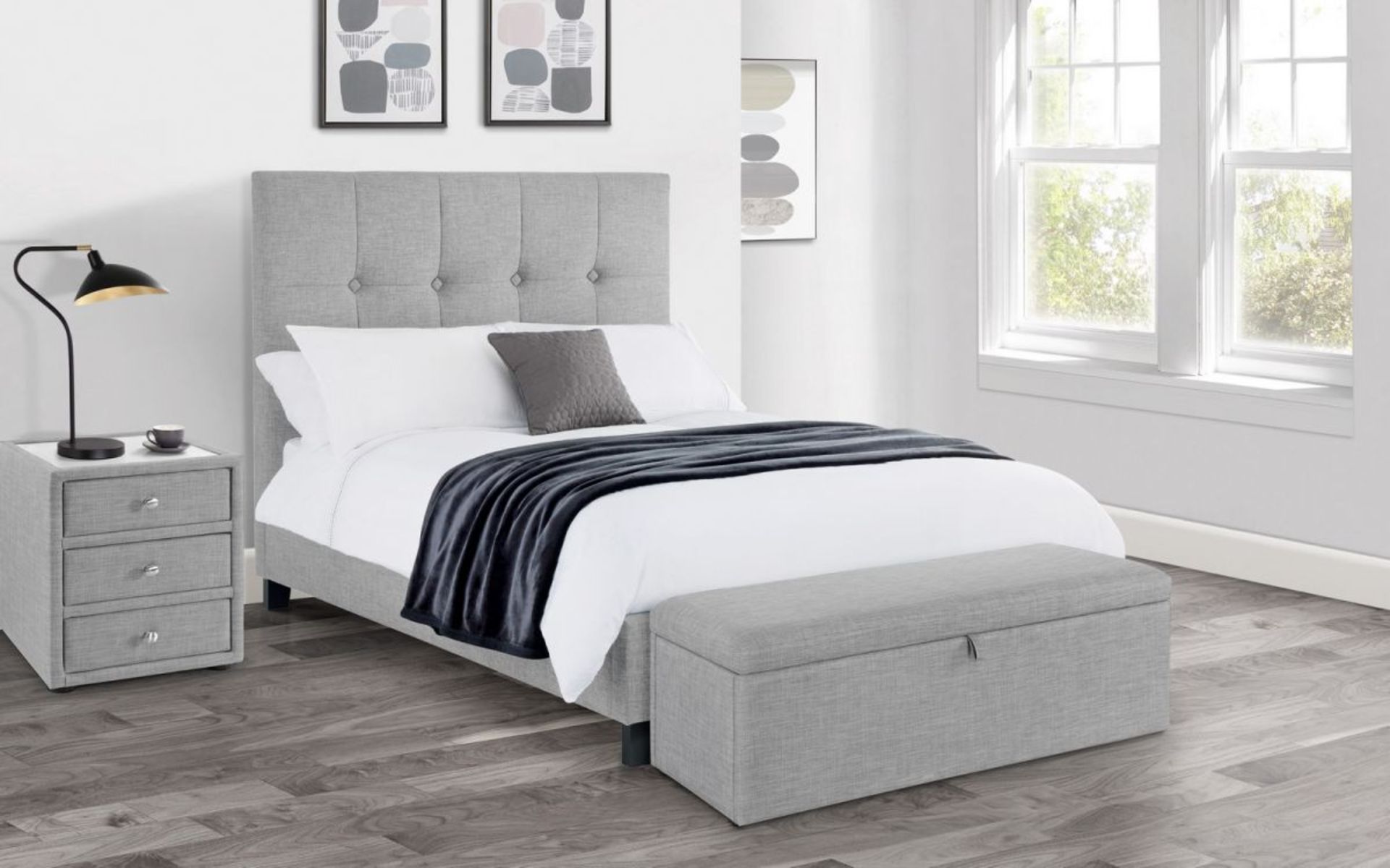 JULIAN BOWEN SORRENTO HIGH HEADBOARDED BED IN LIGHT GREY - DOUBLE SIZE - RRP £499