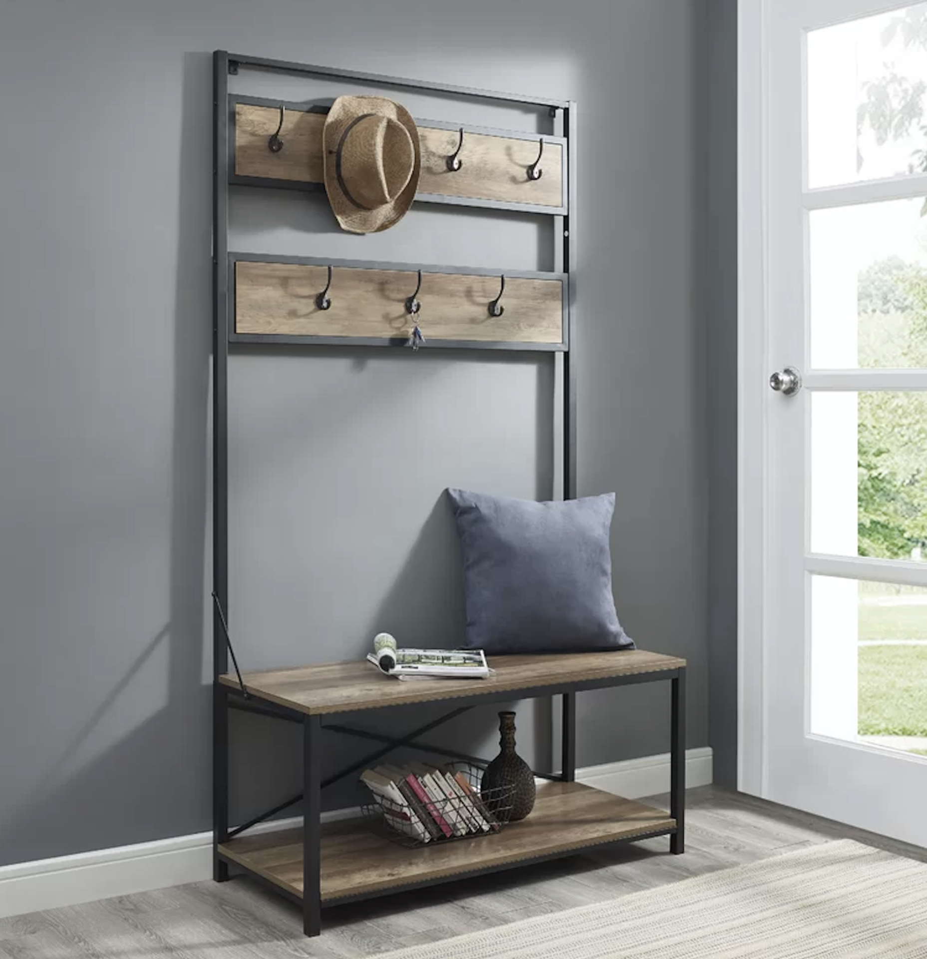 BENSEN BENCH AND SHOE STORAGE HALLWAY UNIT IN OAK/BLACK - RRP £225