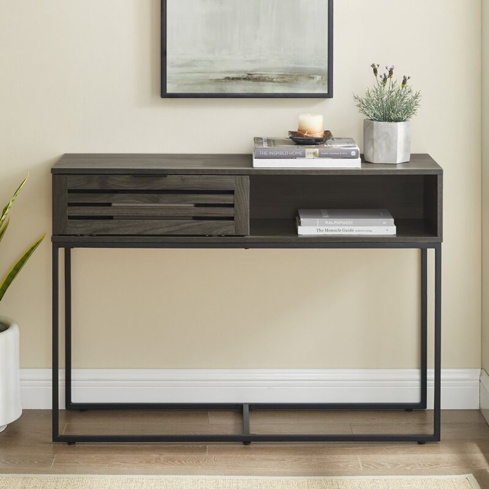 KENDAL SLAT DOOR CONSOLE TABLE IN GREY - RRP £199 - Image 2 of 8