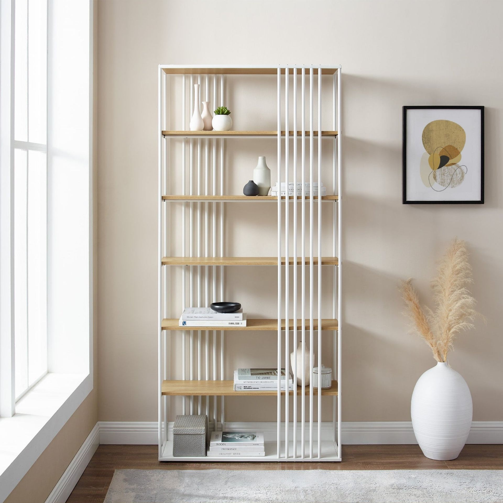 MIDDLEBROOK DESIGNS CONTEMPORARY OPEN SLAT BOOKCASE IN OAK/WHITE - RRP £425 - Image 2 of 3