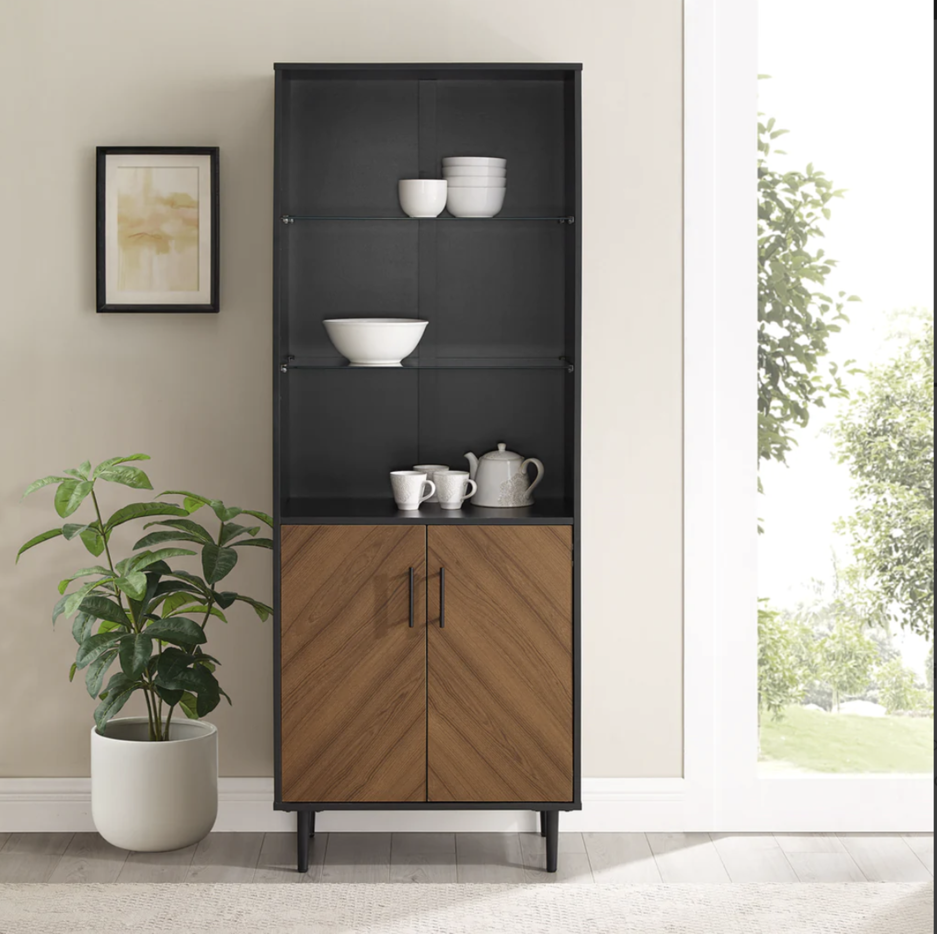 WALKER EDISON 2 DOORS HUTCH IN BLACK/WALNUT - RRP £249 - Image 2 of 5