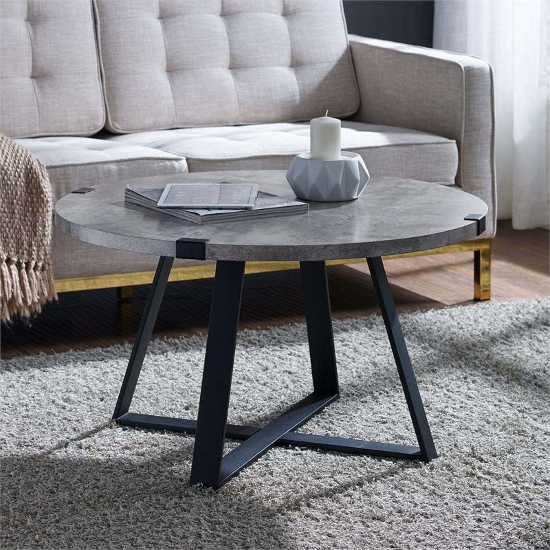 IRVINE DARK CONCRETE EFFECT COFFEE TABLE WITH BLACK FRAME (GREY) - RRP £245