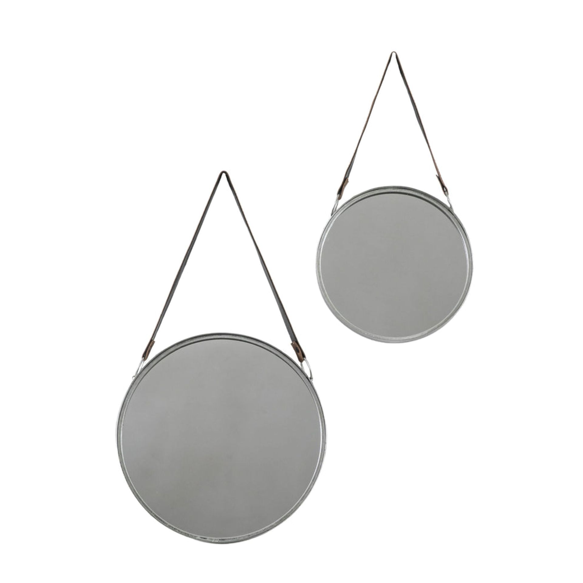 John Lewis Marston Round Metal Frame Mirrors, Faux Leather Straps, Set of 2, Silver - PRICED £100