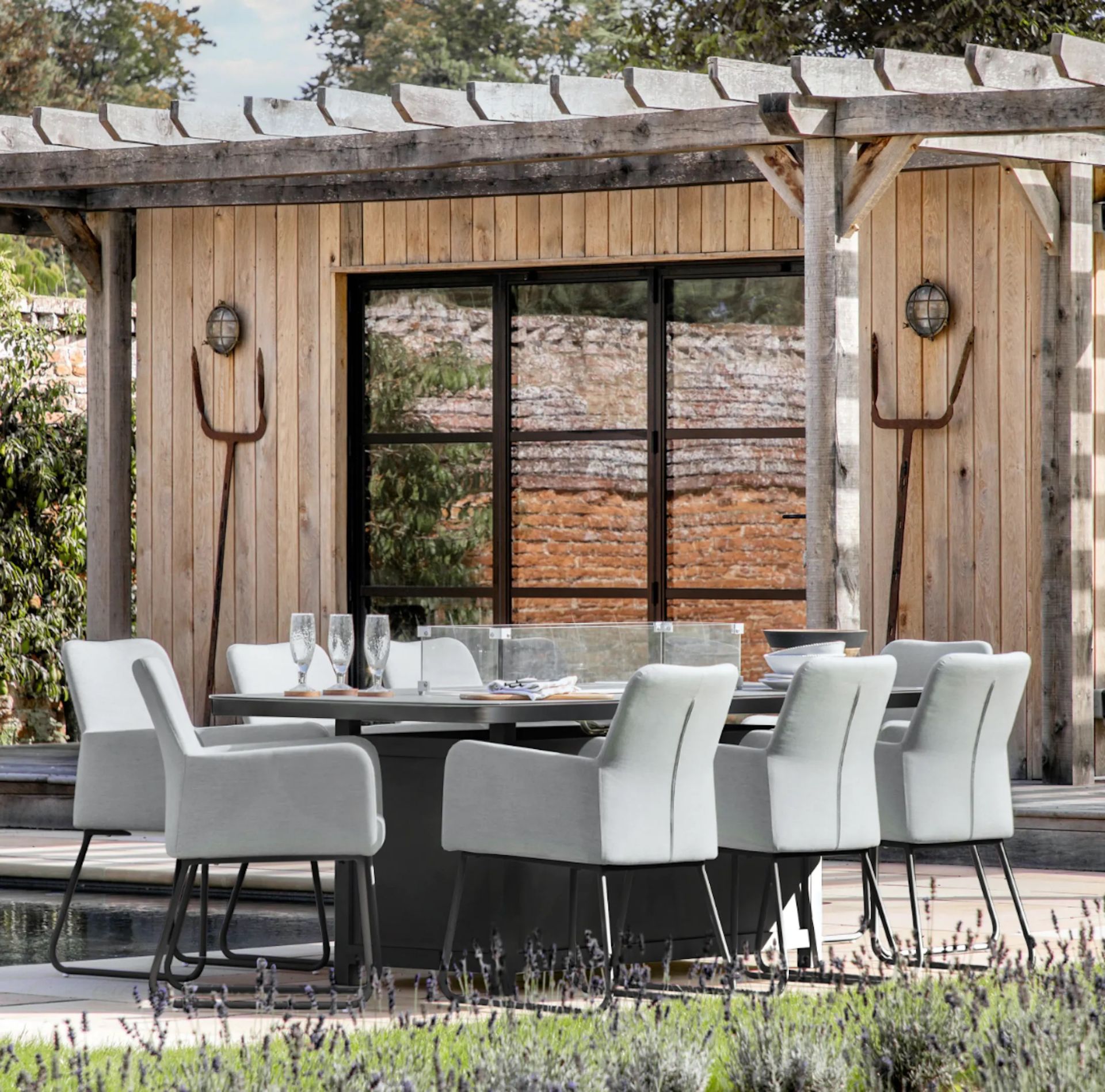 John Lewis Gallery Elba 8-Seater Garden Table & Chairs Set with Firepit, Charcoal - PRICED £5,200