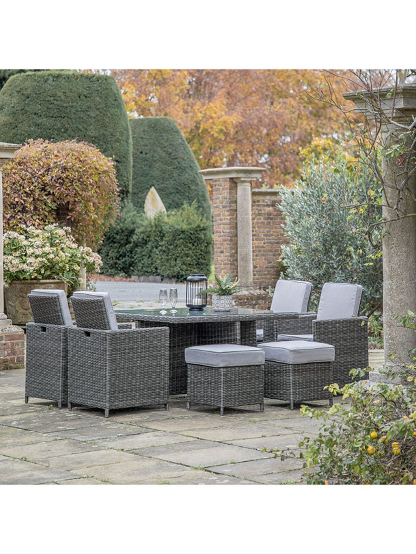 John Lewis Adford 8-Seater Height Adjust Cube Garden Dining Table & Chairs Set, Grey - PRICED £2,200