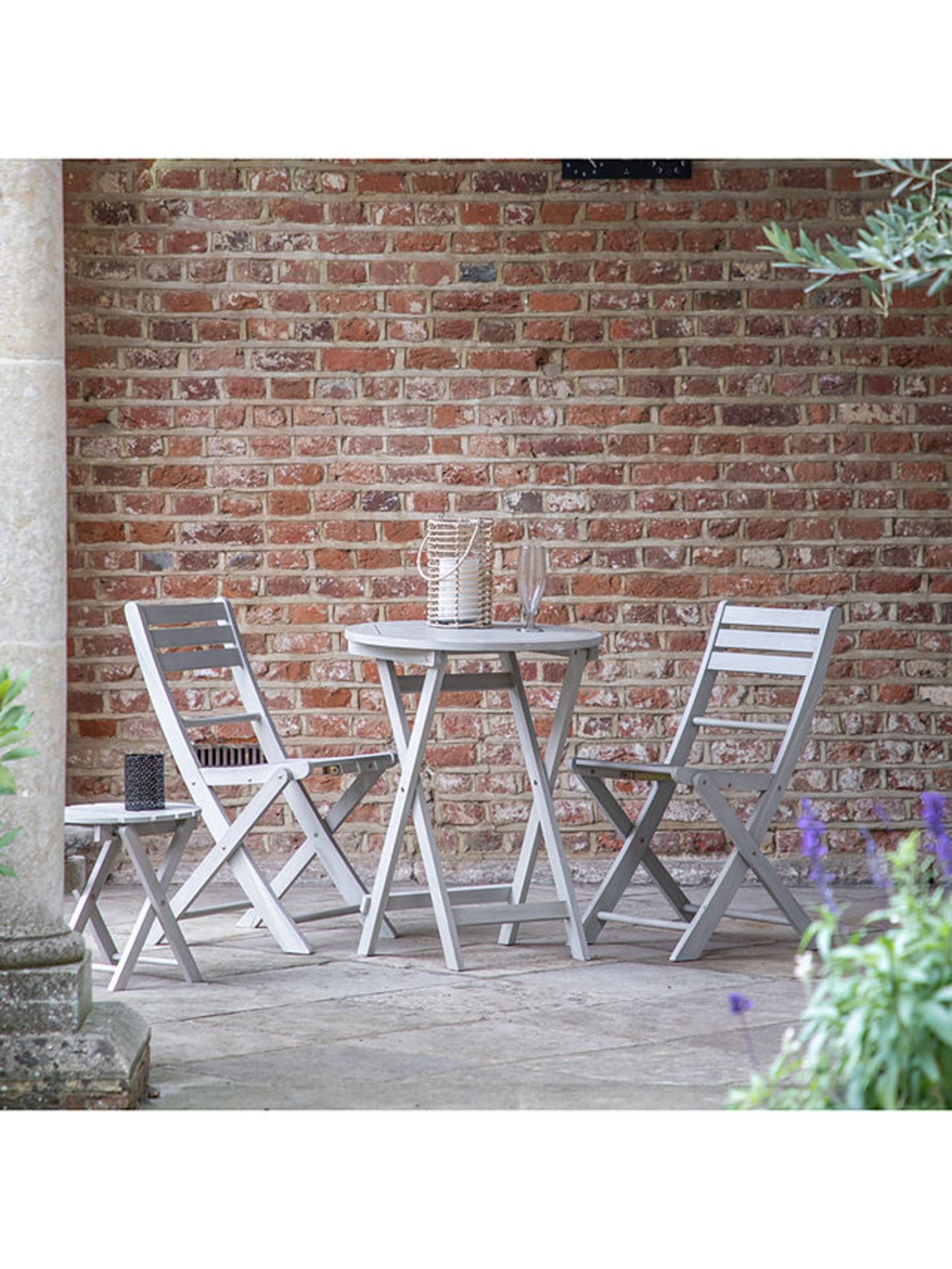 John Lewis Sacra 2-Seater Acacia Wood Folding Garden Bistro Table & Chairs, Whitewash - PRICED £335