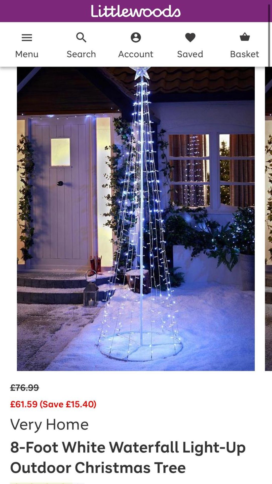 RAW RETURN - 8-Foot White Waterfall Light-Up Outdoor Christmas Tree