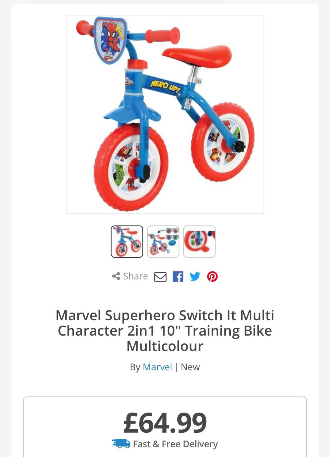 RAW RETURN - Marvel Superhero Switch It Multi Character 2in1 10" Training Bike Multicolour