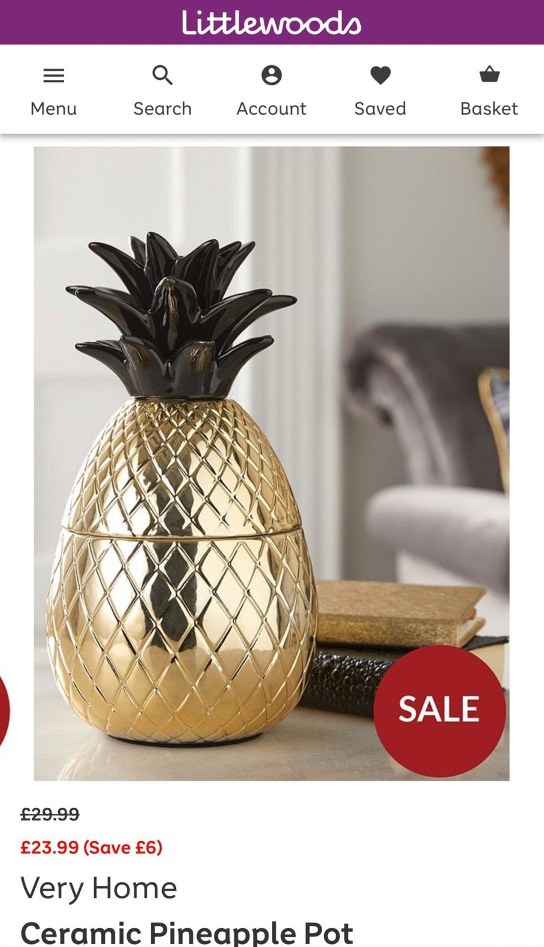 RAW RETURN - Very Home Ceramic Pineapple Pot