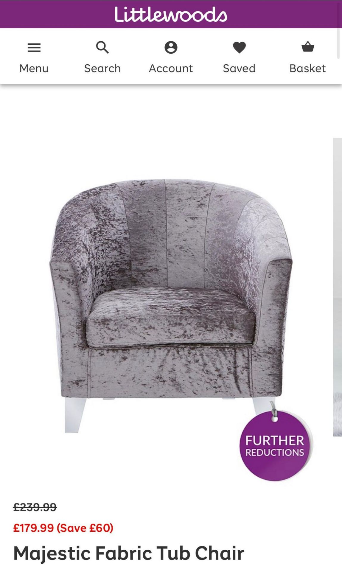 RAW RETURN - Majestic Fabric Tub Chair