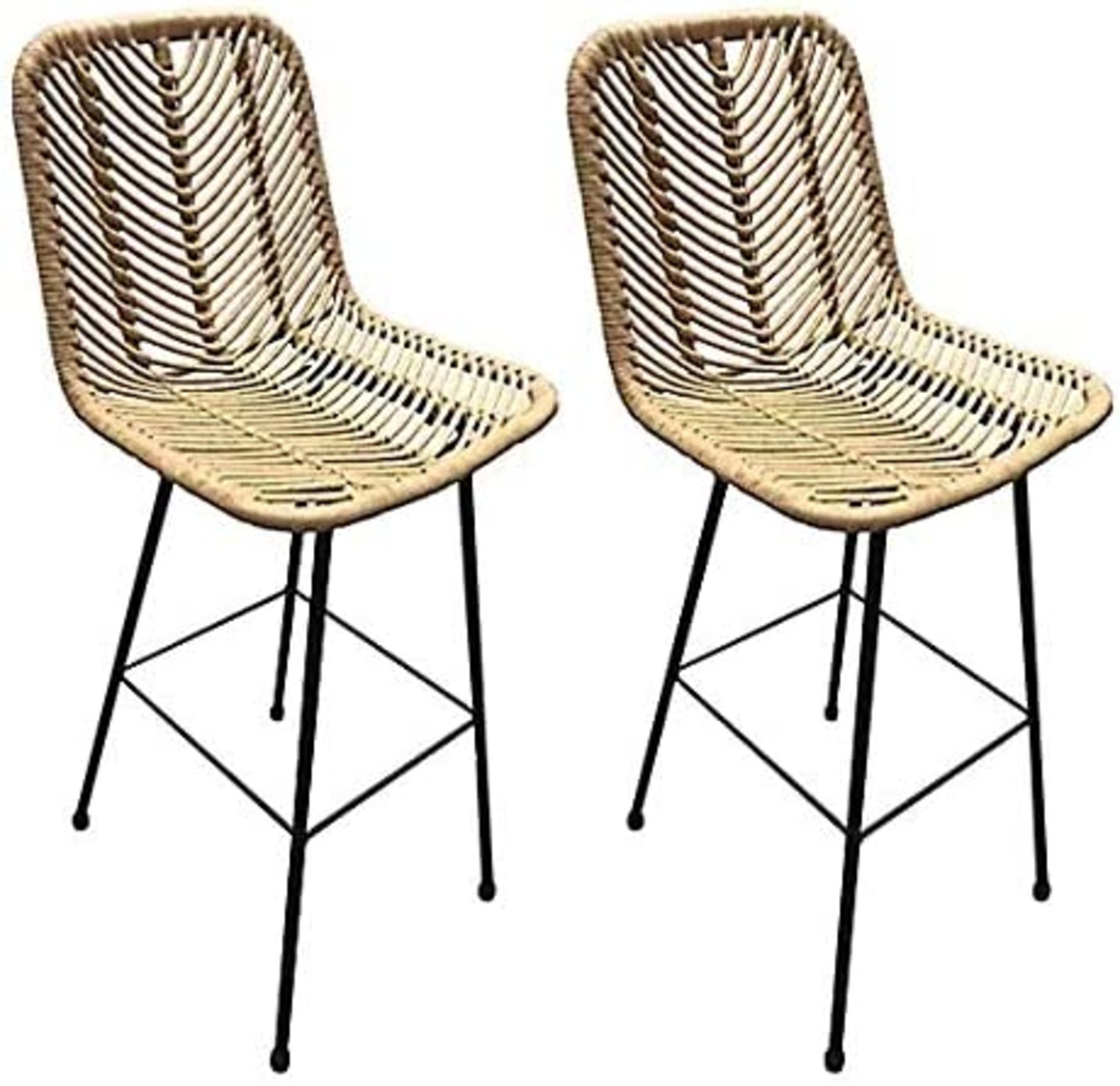 A1 PRODUCT NEW -   x2 (PAIR) OF RAFFERTY RETRO WOVEN RATTAN BAR STOOLS IN NATURA COLOUR WITH BLACK M