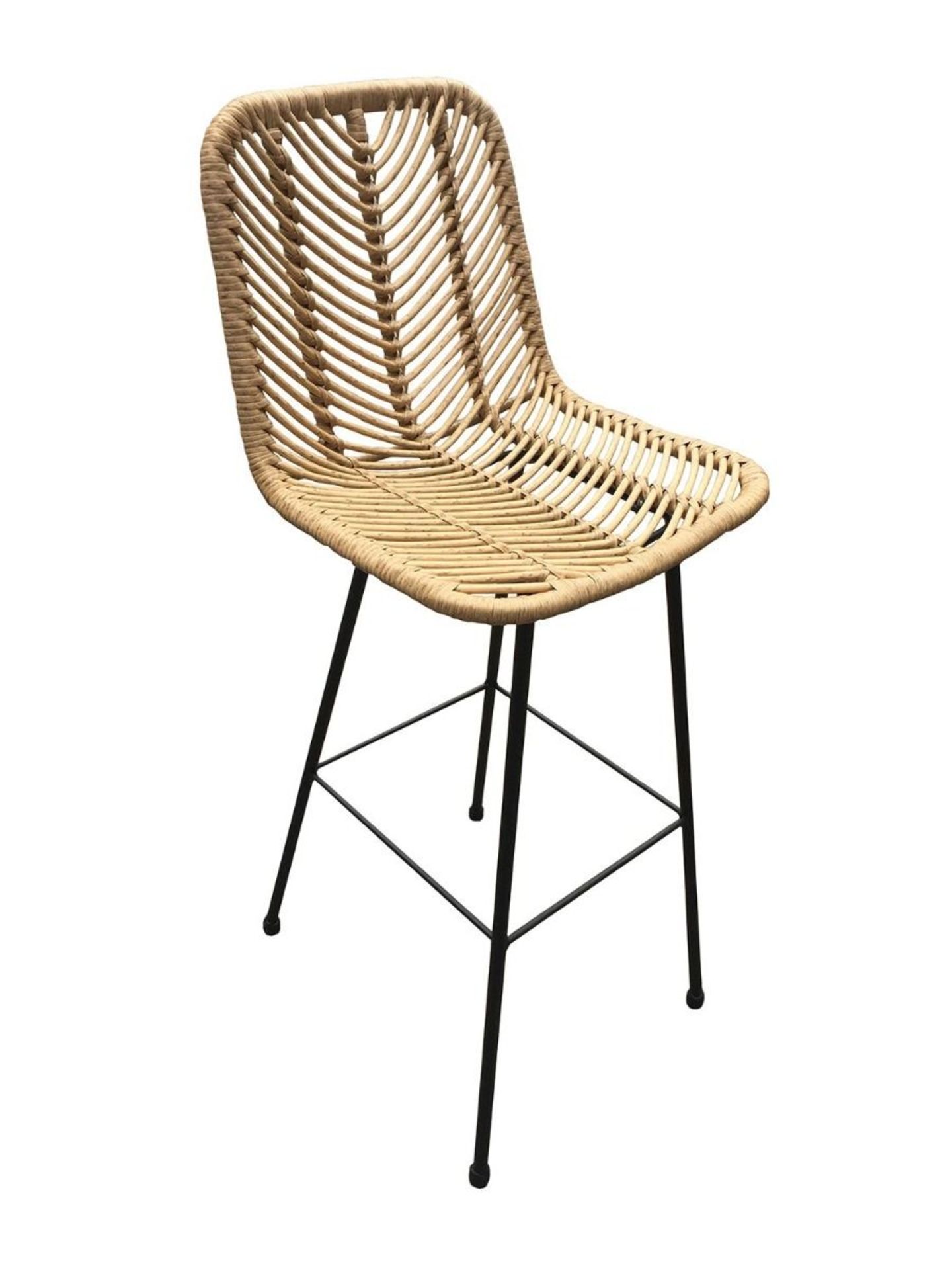 A1 PRODUCT NEW -   x2 (PAIR) OF RAFFERTY RETRO WOVEN RATTAN BAR STOOLS IN NATURA COLOUR WITH BLACK M - Image 3 of 3