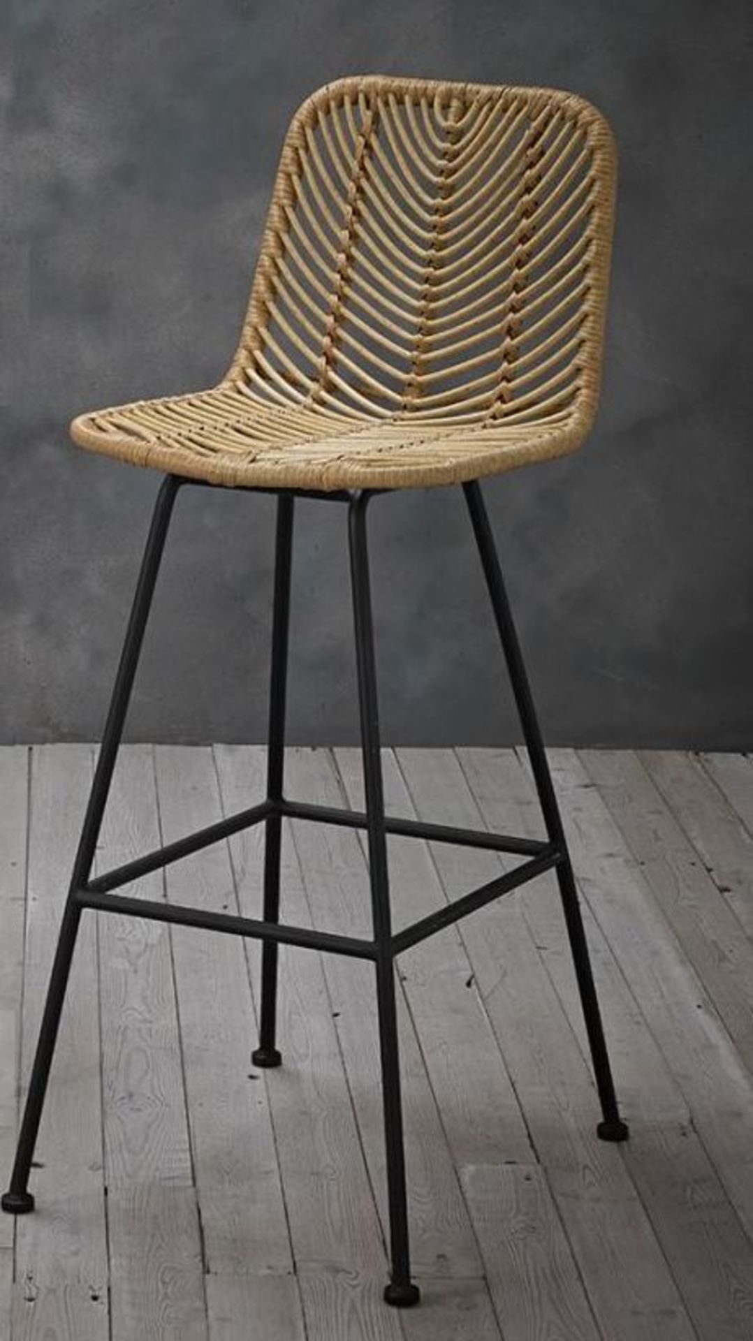 A1 PRODUCT NEW -   x2 (PAIR) OF RAFFERTY RETRO WOVEN RATTAN BAR STOOLS IN NATURA COLOUR WITH BLACK M - Image 2 of 3