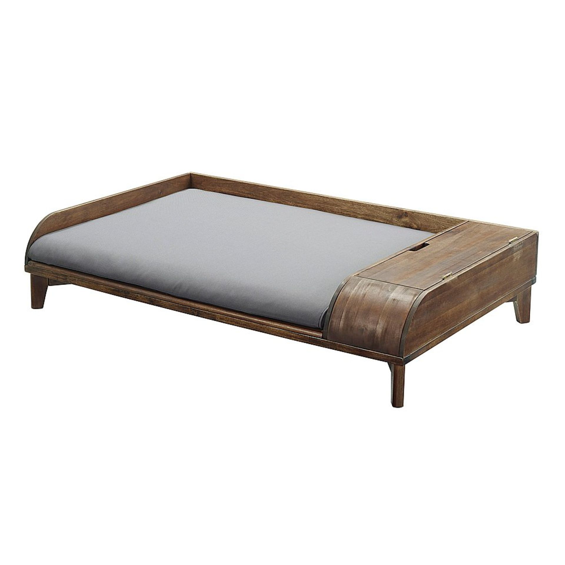 A1 PRODUCT NEW - SOLID WOOD STORAGE PED BED WITH CUSHION IN DARK BROWN/GREY - RRP Ã‚Â£245 - Image 3 of 7