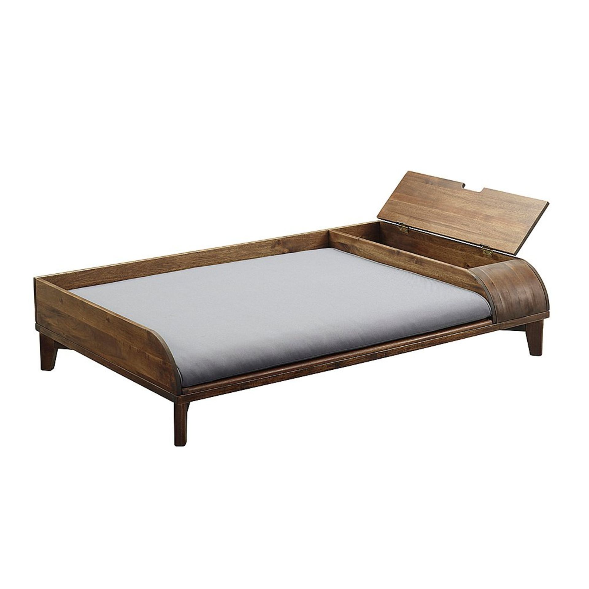 A1 PRODUCT NEW - SOLID WOOD STORAGE PED BED WITH CUSHION IN DARK BROWN/GREY - RRP Ã‚Â£245 - Image 4 of 7