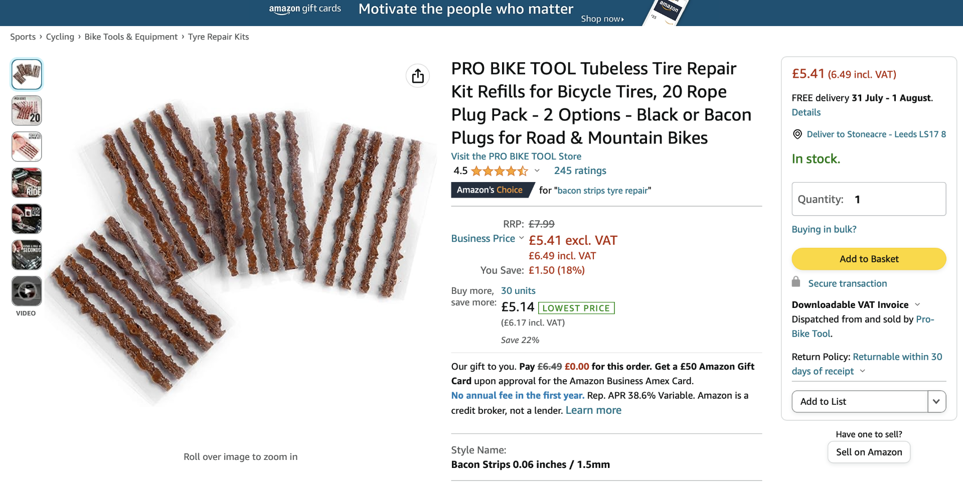 20 x Pro Bike Tool Pack of 20 Tubeless Bike Tyre Repair Kit Black Strips 3.5mm - (NEW) - RRP Â£159.8 - Image 2 of 7