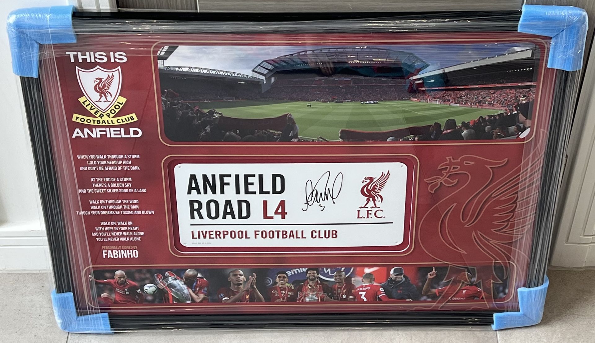 Hand Signed Street Sign Presentation of 'Fabinho' for Liverpool FC, within Graphic Designed Frame an