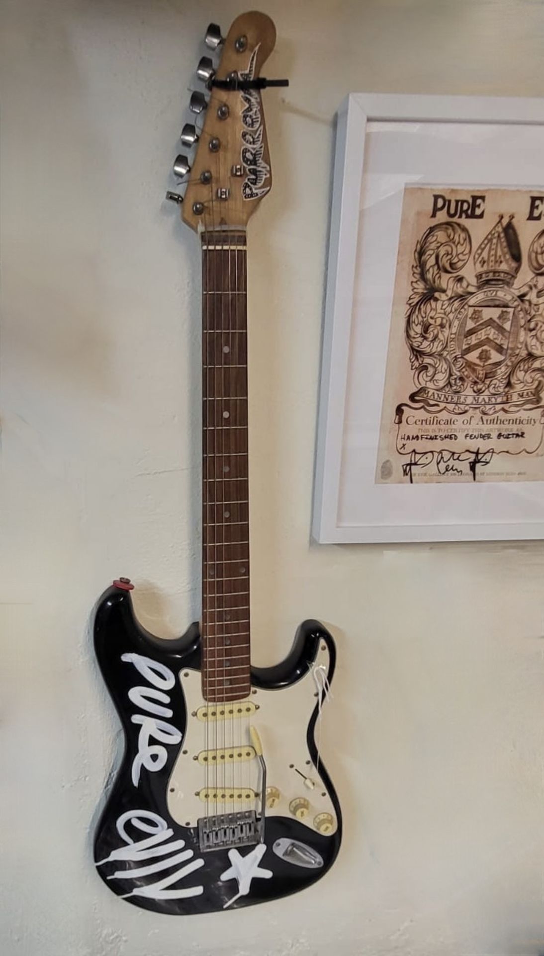 Simply Incredible ONE OFF MULTI-SIGNED Fender Style Guitar by PURE EVIL with COA
