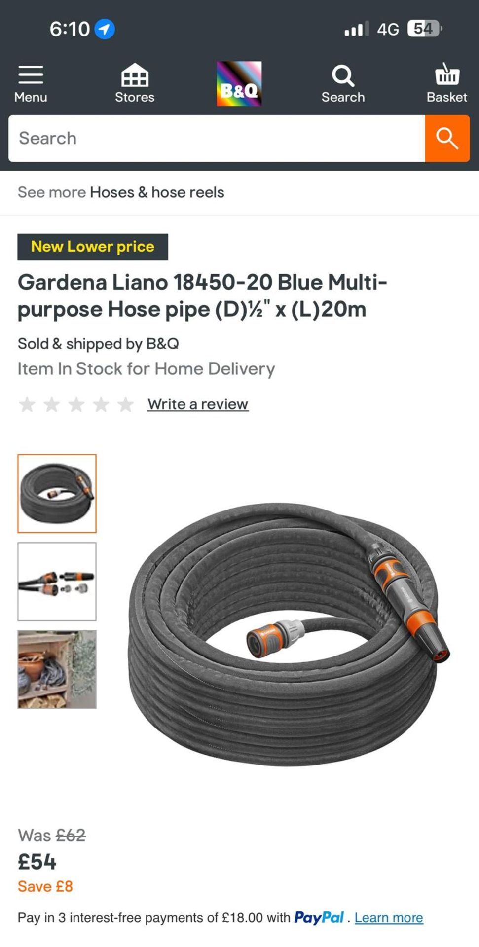 RAW RETURN - Gardena Liano 18450-20 Blue Multi-purpose Hose pipe (D)Ã‚Â½" x (L)20m