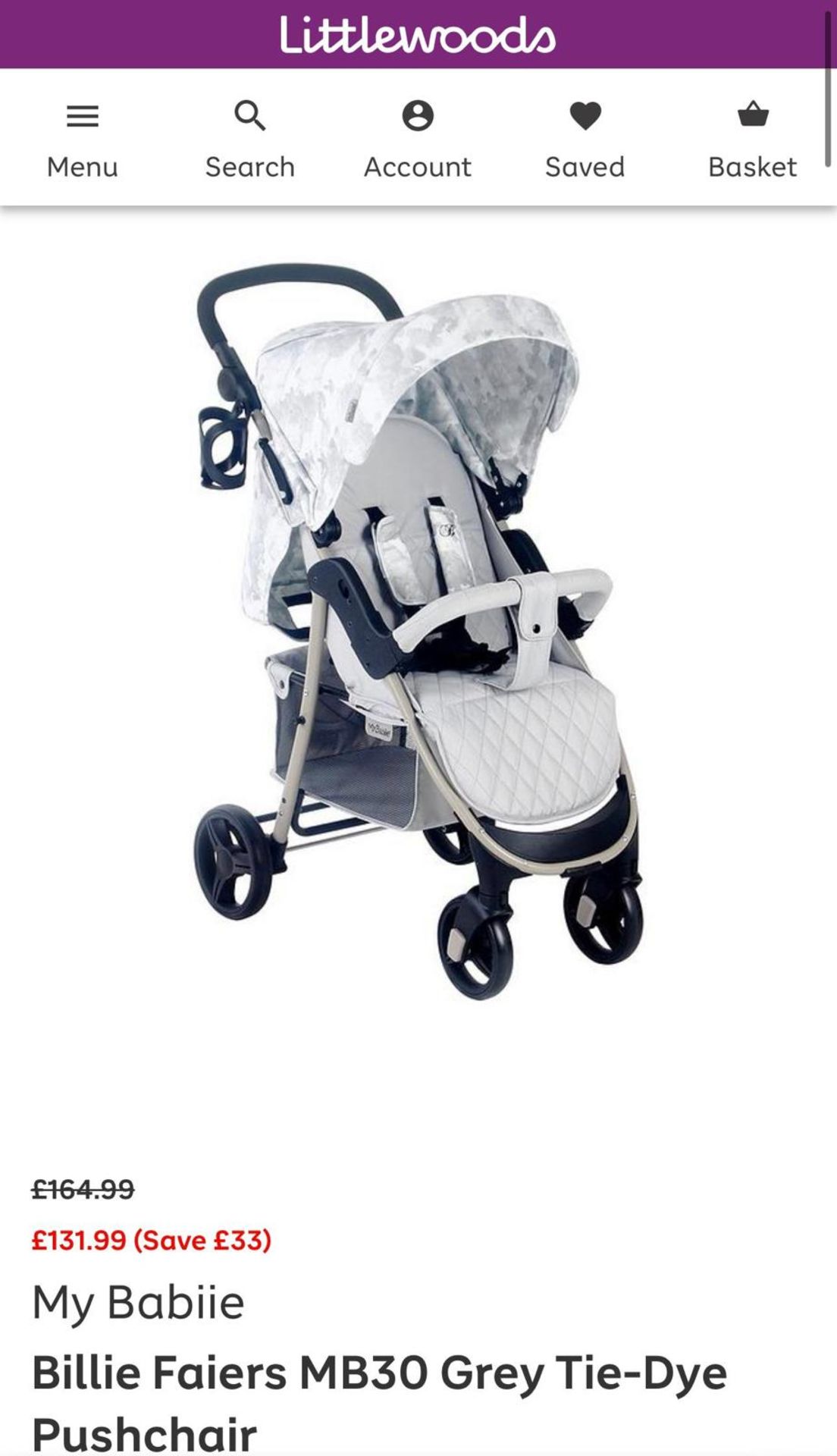 RAW RETURN - My Babiie Billie Faiers MB30 Grey Tie-Dye Pushchair