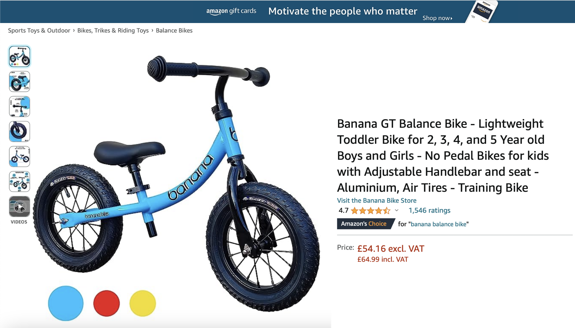 4 x Banana GT Balance Bike - Lightweight Toddler No Pedal Training Bike - (NEW) - RRP Â£247.96 ! - Image 2 of 12