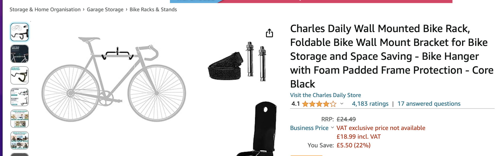 3 x Charles Daily NEW Wall Mounted Bike Racks - AMAZON RRP £73.47 ! - Image 3 of 8