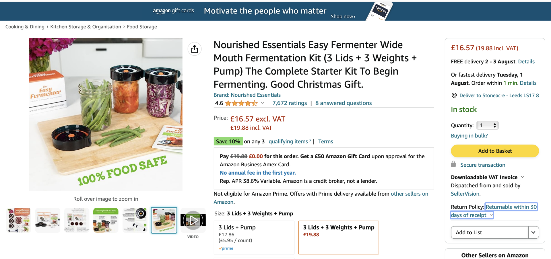 10 x Nourished Essentials Easy Fermenter Wide Mouth Fermentation Kit (3 Lids + 3 Weights + Pump) The - Image 2 of 5