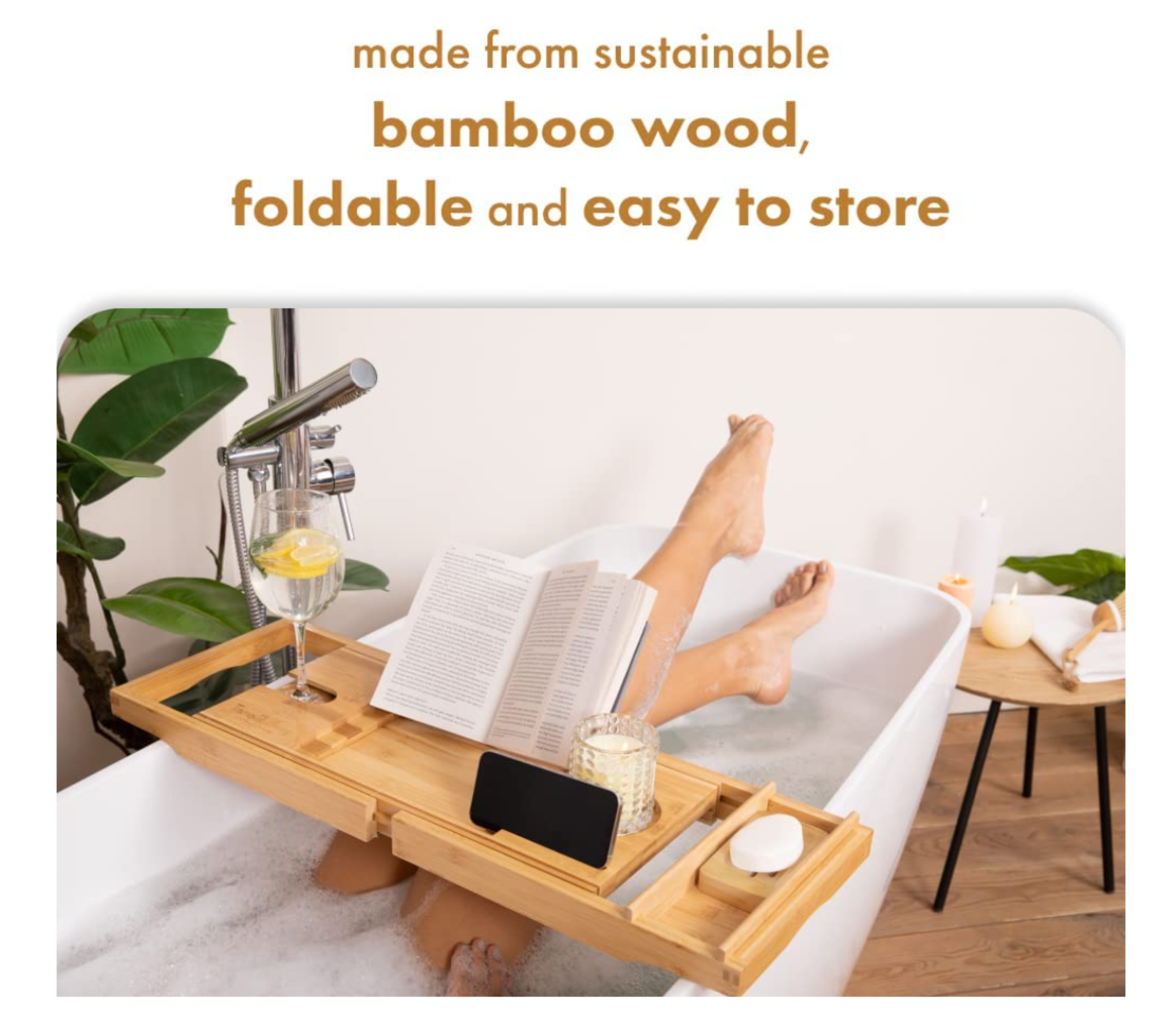 Tranquil Beauty Bath Caddy/Tray Natural Sustainable Bamboo - (NEW) - RRP Â£20+! - Image 10 of 10