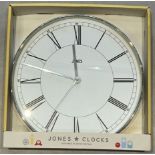 Jones Silver Chrome Heartbeat Magazine Round Wall Clock - Brand New & Boxed