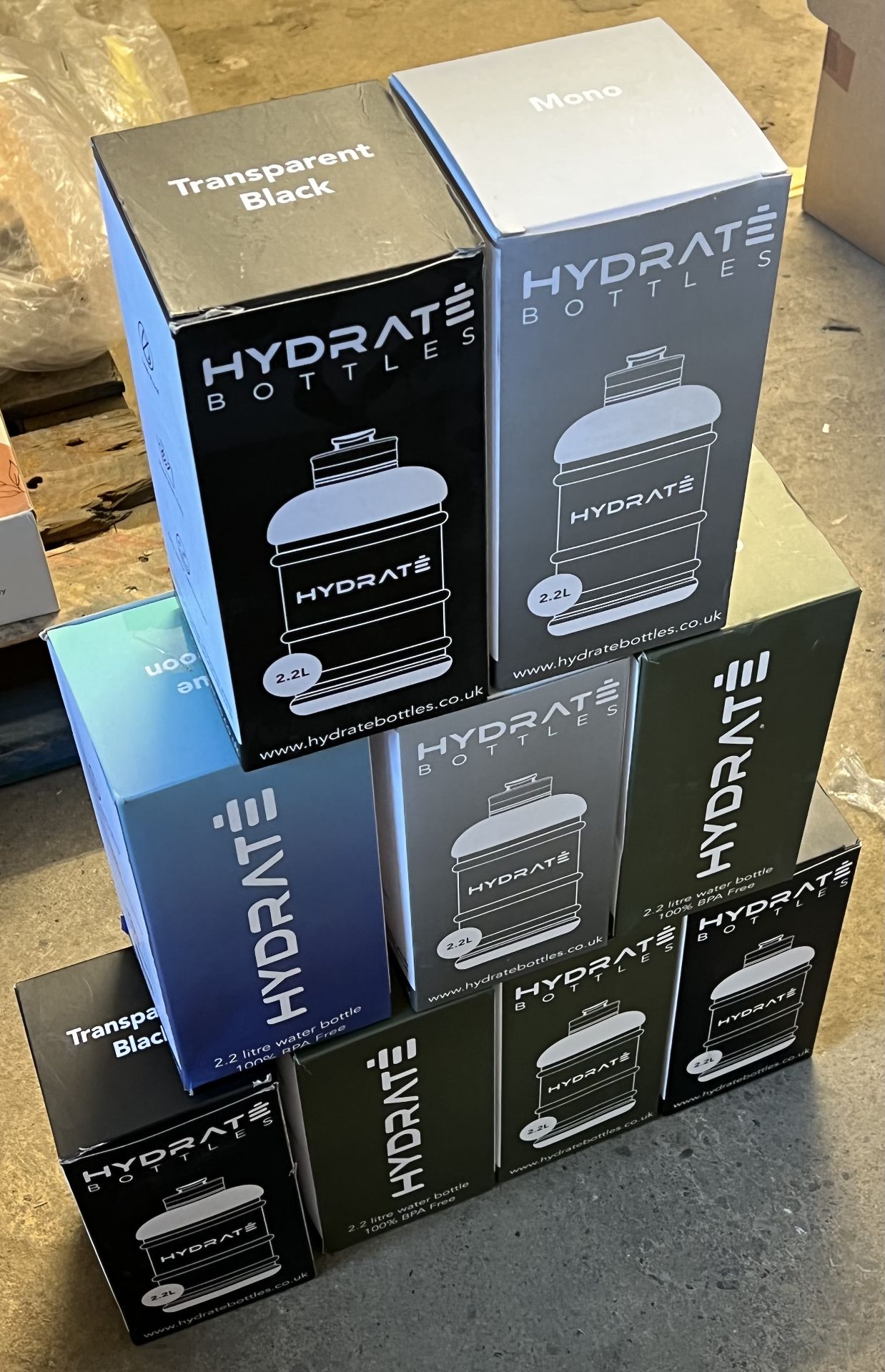 9 x HYDRATE XL Jug 2.2L Plastic Water Bottles - RRP Â£135+ !