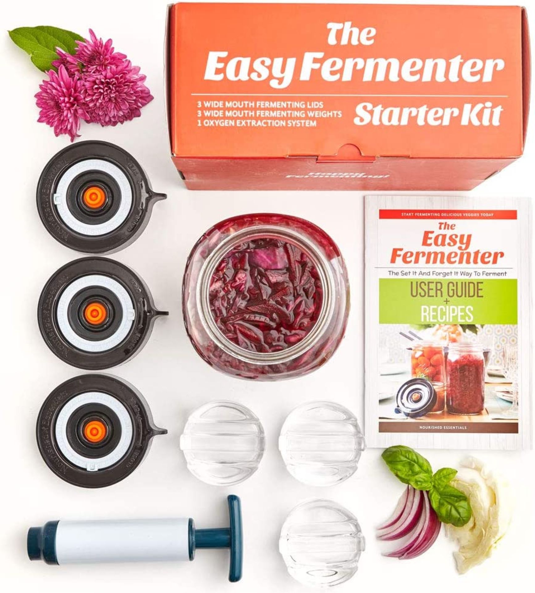 10 x Nourished Essentials Easy Fermenter Wide Mouth Fermentation Kit (3 Lids + 3 Weights + Pump) The