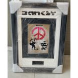 BANKSY SIGNED VELVET FRAMED â€˜WAR AND PEACEâ€™ ART PIECE WITH COA - NO VAT!