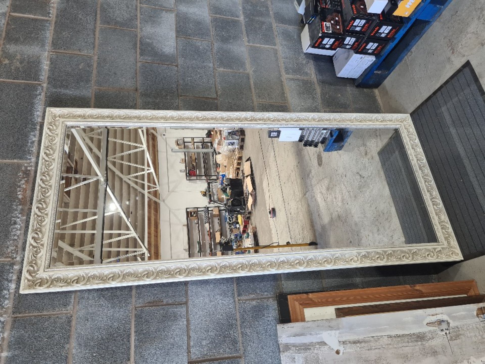 Large ornate, bevel edged mirror. NO VAT.