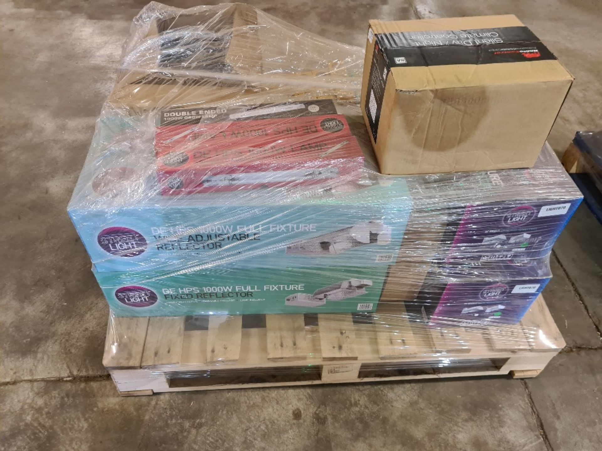 Hydroponics shop stock - new and boxed light fixtures, ceramic metal halide bulbs, climate