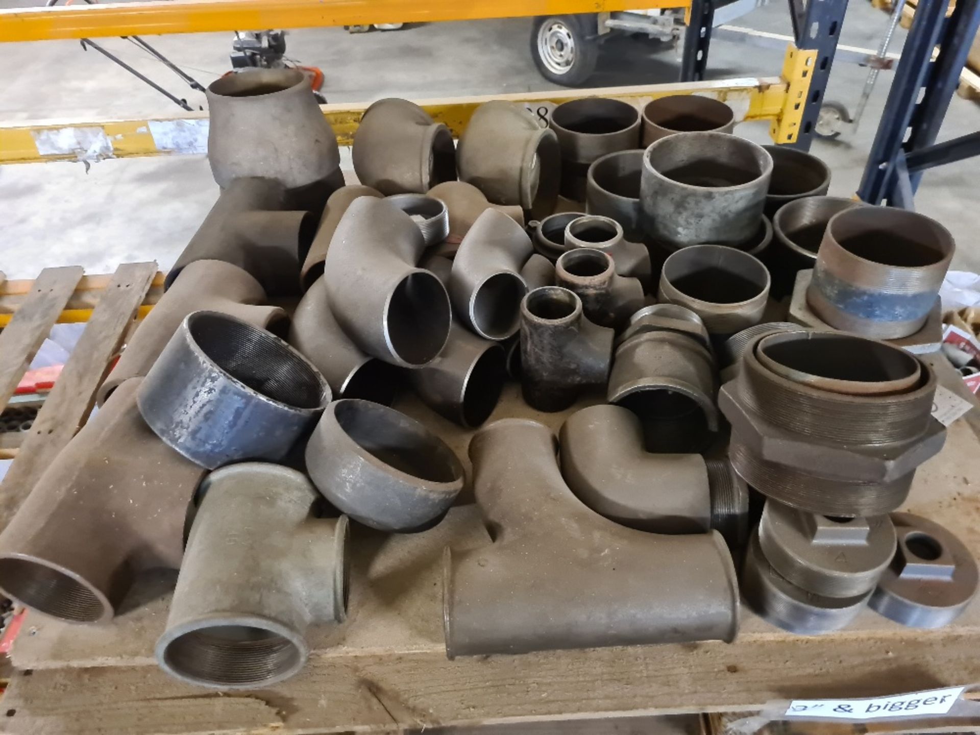 Pallet of malleable pipe fittings 3" and larger.