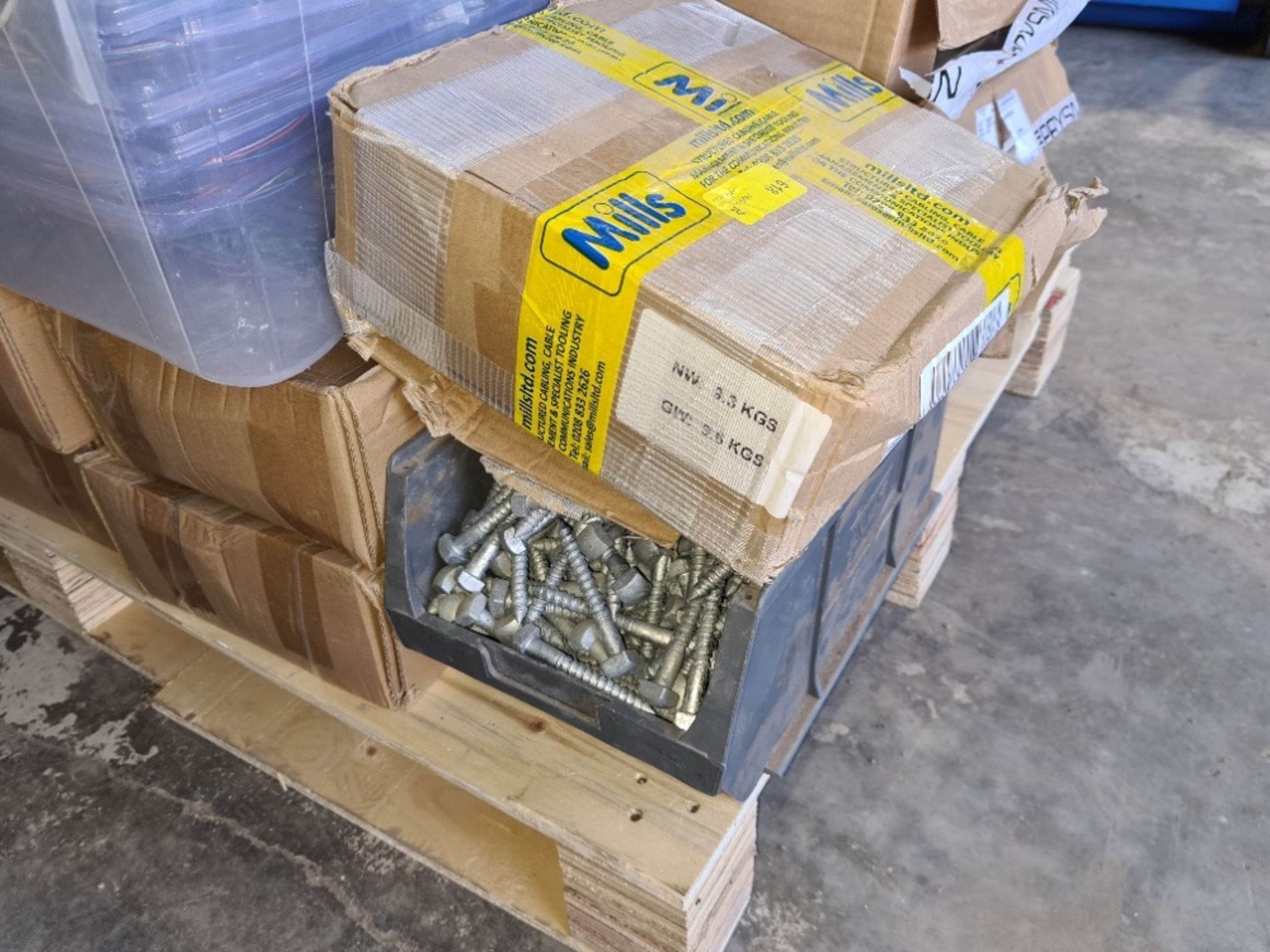 Pallet of assorted and telecomms parts and galv coach screws. - Image 8 of 15