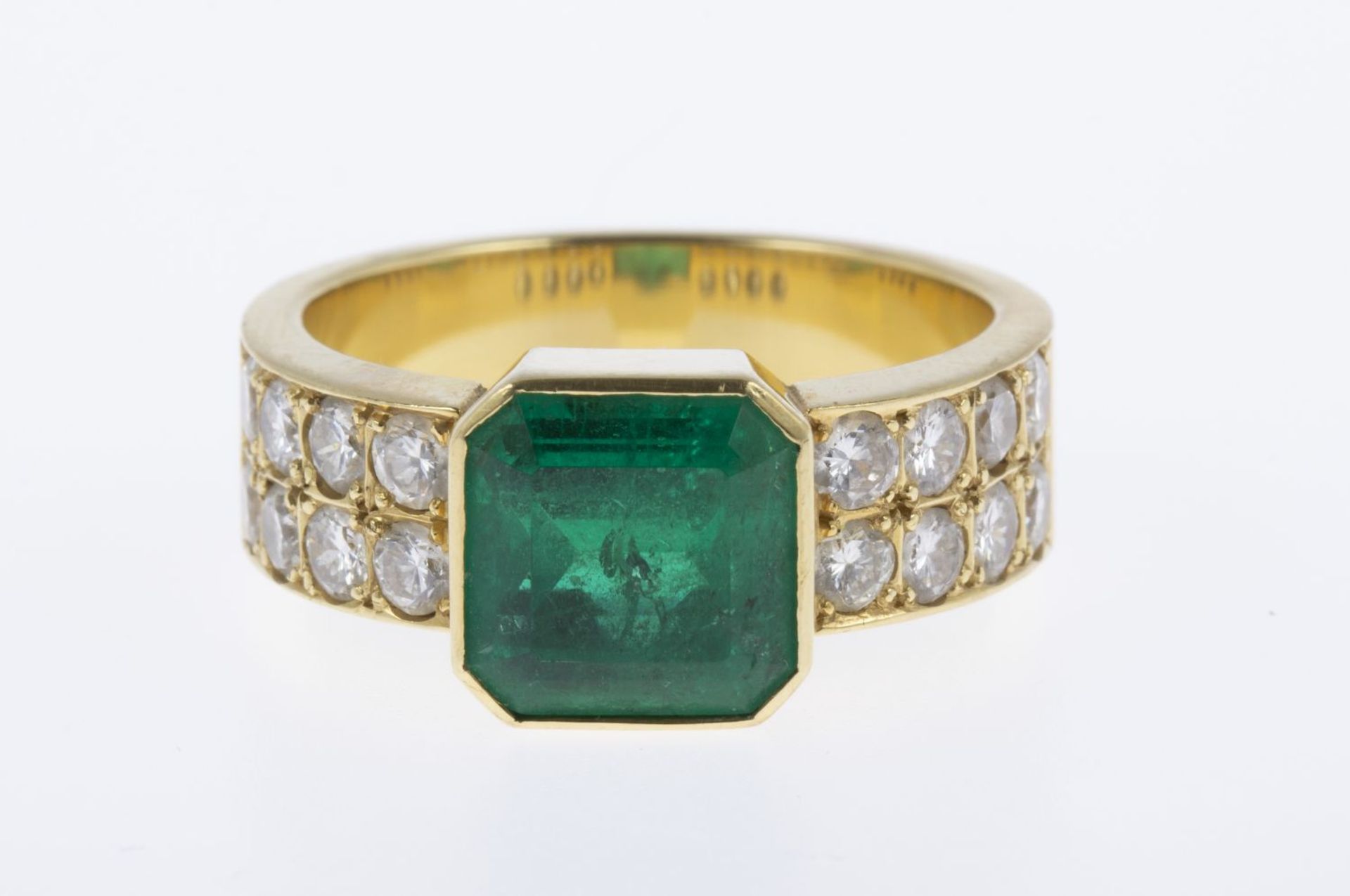 Feiner Smaragd-Brillant-Ring Gelbgold - Bild 2 aus 5