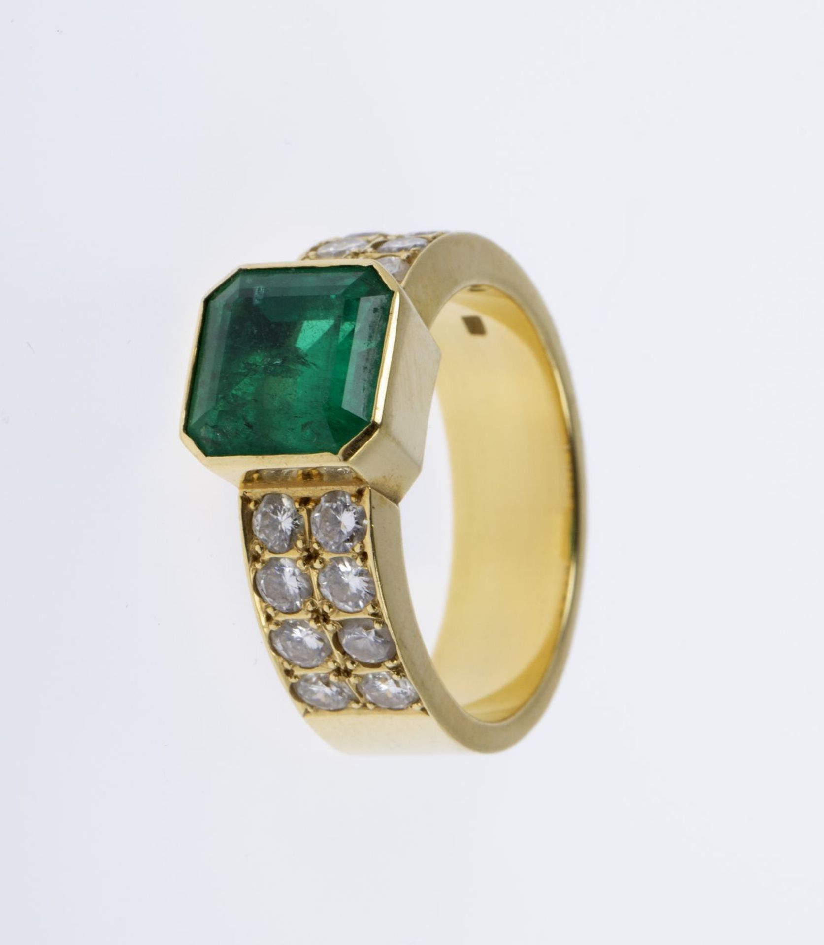 Feiner Smaragd-Brillant-Ring Gelbgold - Bild 3 aus 5