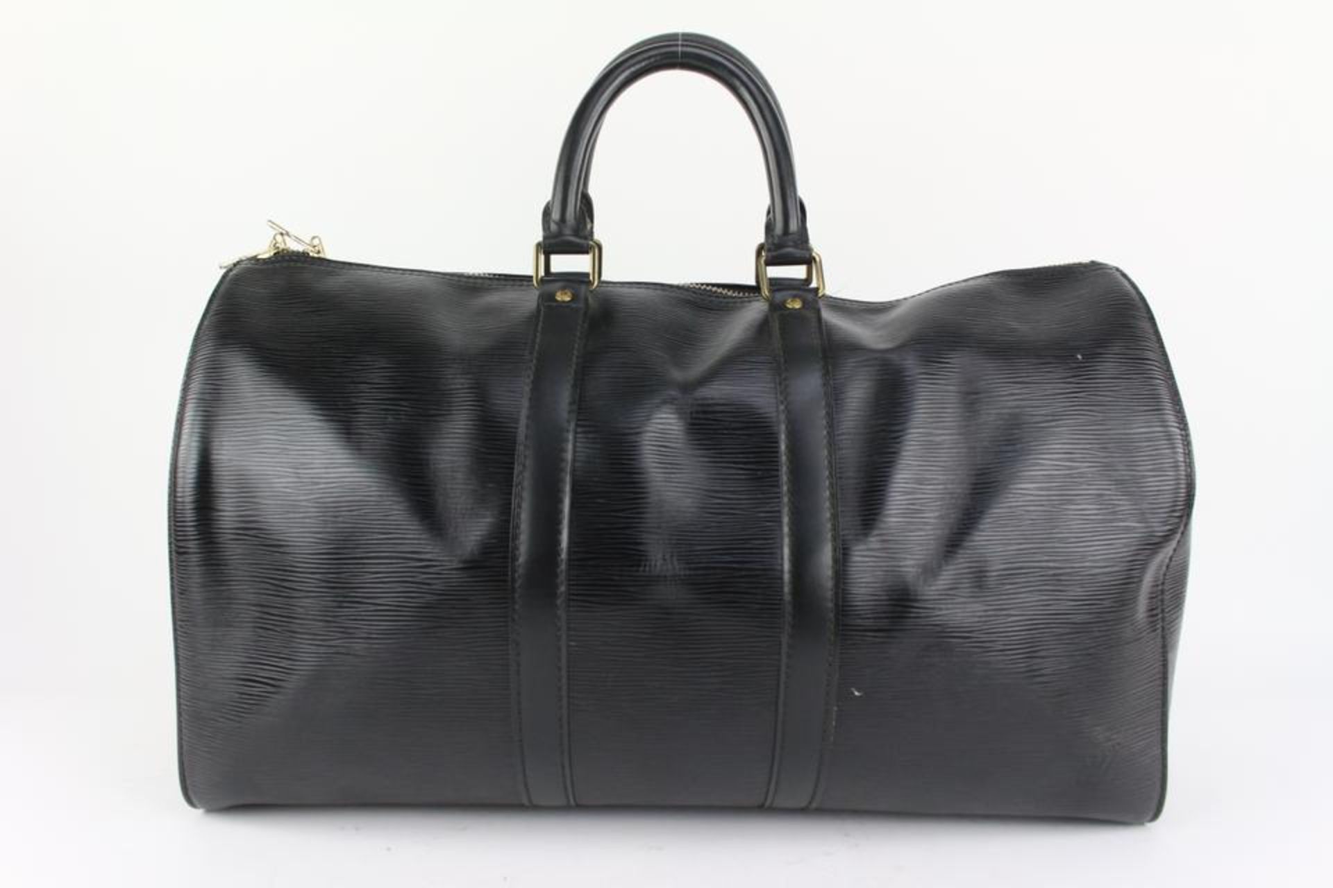 LOUIS VUITTON BLACK EPI LEATHER NOIR KEEPALL 45 BOSTON DUFFLE BAG - Bild 7 aus 12