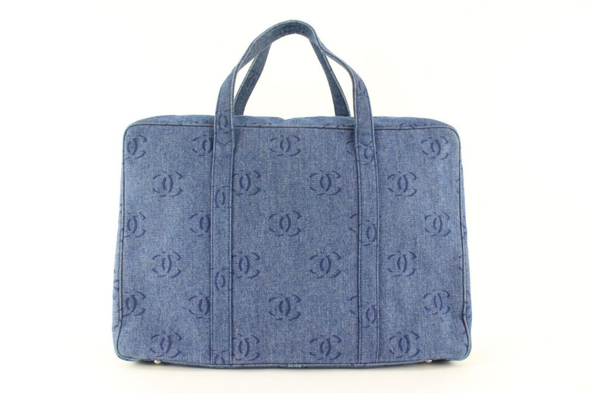 CHANEL JUMBO CC LOGO ALL OVER DENIM BRIEFCASE WORK SUITCASE - Image 8 of 11